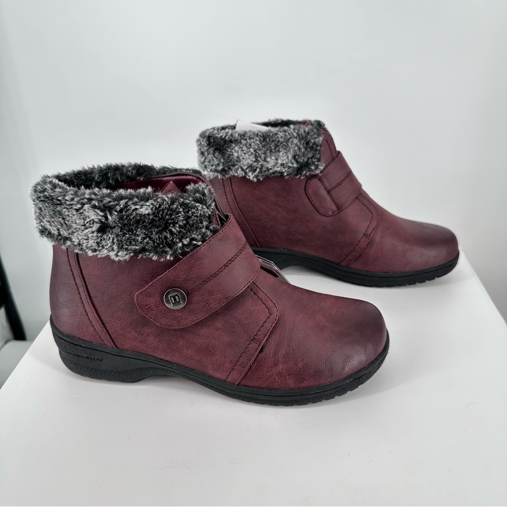 Wanderlust Perth Womens Faux Leather Faux Fur Lined Ankle Boots size 8 Burgundy